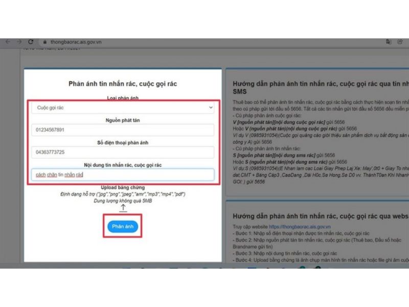 Cách chặn cuộc gọi quấy rối, tin nhắn rác đơn giản và hiệu quả 4 Bấm Phản ánh và nhập mã OTP để hoàn tất