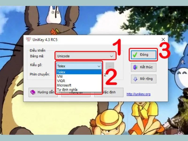 Bước 3: Thiết lập bảng mã và kiểu gõ