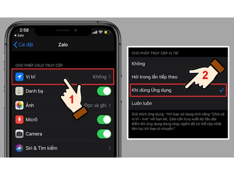 Bước 4: Cho phép Zalo truy cập vị trí cho iphone
