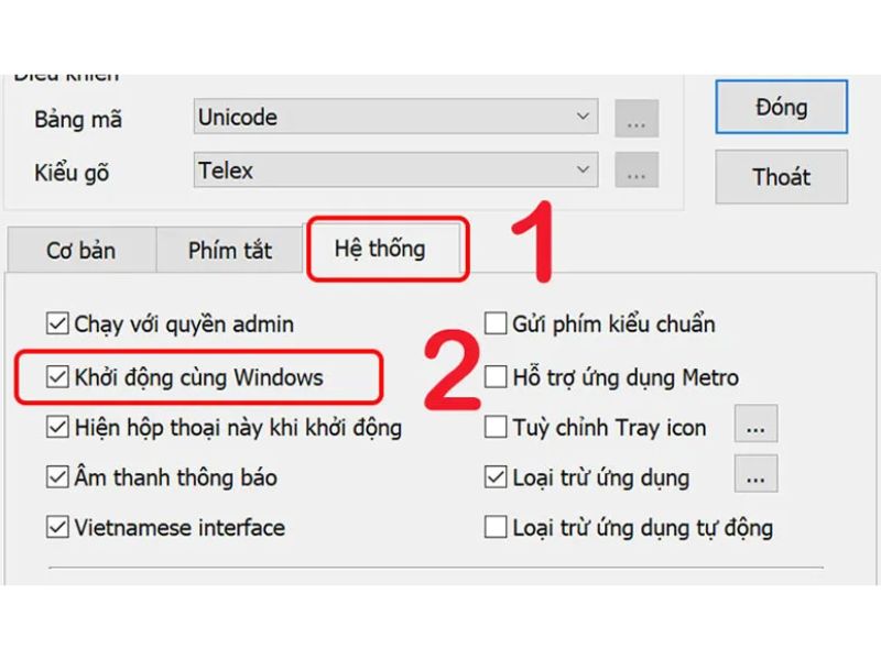 Bước 4: Khởi động Unikey cùng Windows
